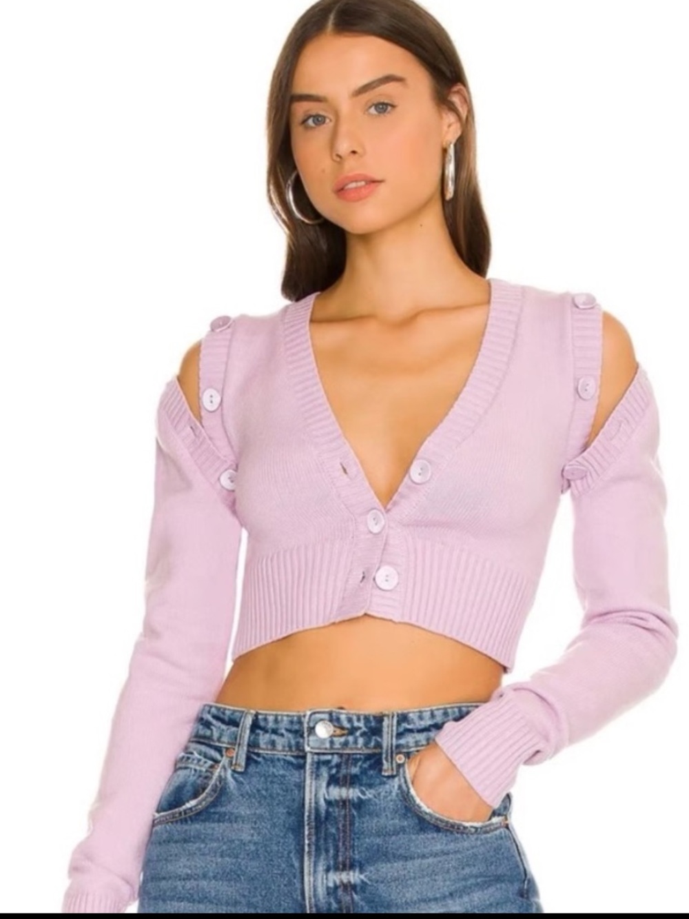 For Love & Lemons Joan Cropped Cardigan in Purple - S